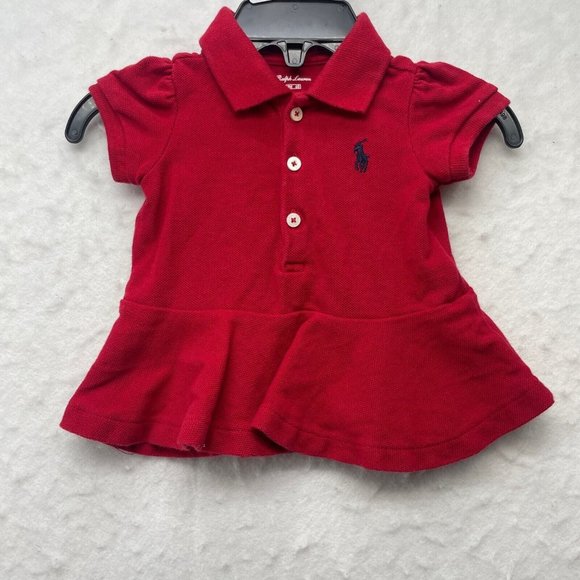 Ralph Lauren Other - Ralph Lauren Polo Shirt Baby Sz 3M Red Peplum 3-Button Collared Puff Sleeves